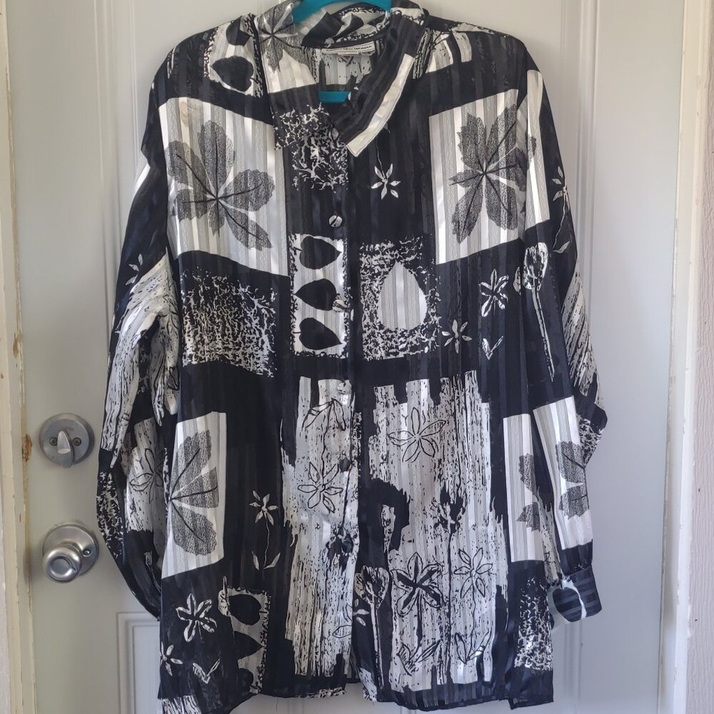 Sheer Stripe Patchwork August Max Woman Blouse 3X Fair Condition